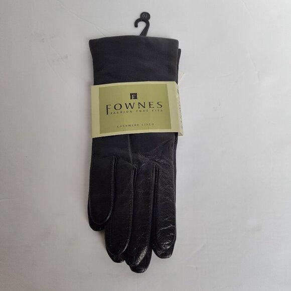 Ladies SZ 6-1/2 Fownes Black Cashmere Lined Leather Gloves - Picture 1 of 3